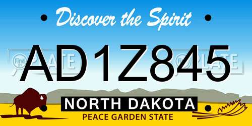 AD1Z845 North Dakota License Plate