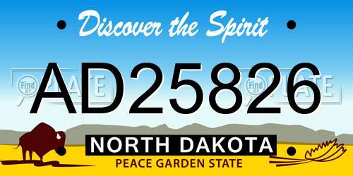 AD25826 North Dakota License Plate