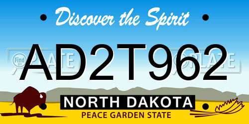 AD2T962 North Dakota License Plate
