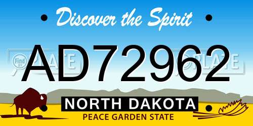 AD72962 North Dakota License Plate