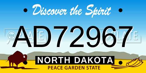 AD72967 North Dakota License Plate