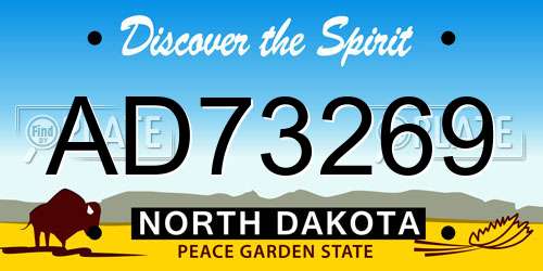 AD73269 North Dakota License Plate