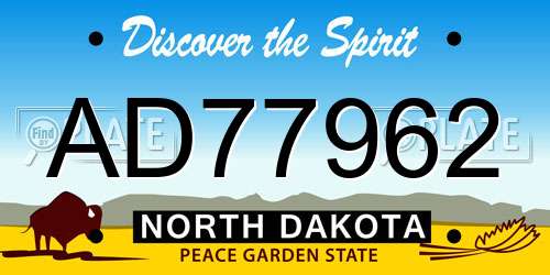 AD77962 North Dakota License Plate