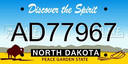 AD77967 North Dakota License Plate