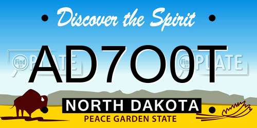 AD7O0T North Dakota License Plate