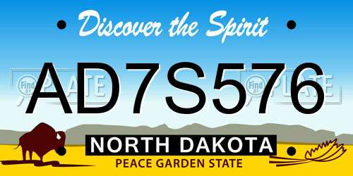 AD7S576 North Dakota License Plate