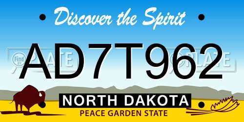 AD7T962 North Dakota License Plate