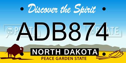 ADB874 North Dakota License Plate