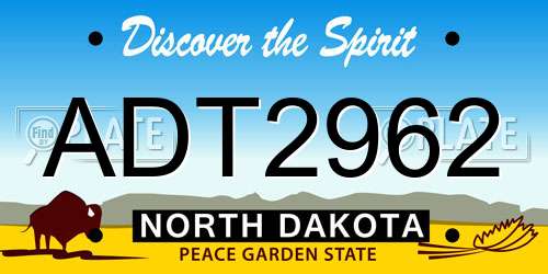 ADT2962 North Dakota License Plate