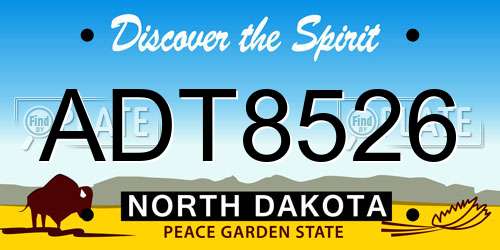 ADT8526 North Dakota License Plate