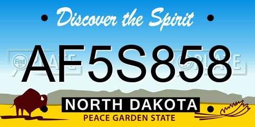 AF5S858 North Dakota License Plate