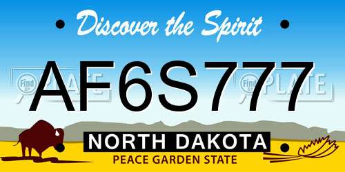 AF6S777 North Dakota License Plate