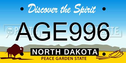 AGE996 North Dakota License Plate