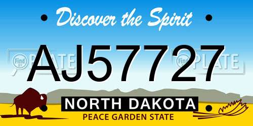 AJ57727 North Dakota License Plate
