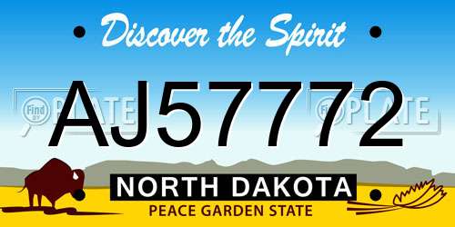AJ57772 North Dakota License Plate