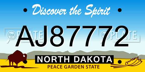 AJ87772 North Dakota License Plate