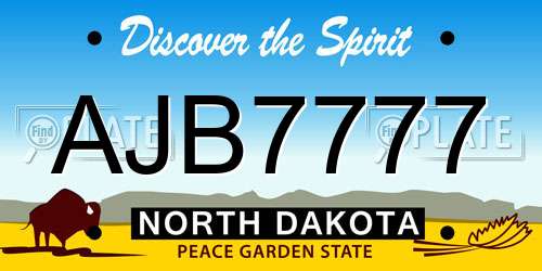 AJB7777 North Dakota License Plate