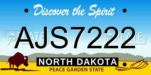 AJS7222 North Dakota License Plate