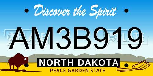AM3B919 North Dakota License Plate