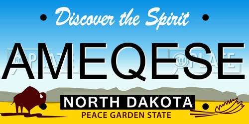 AMEQESE North Dakota License Plate