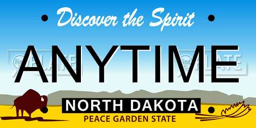 ANYTIME North Dakota License Plate