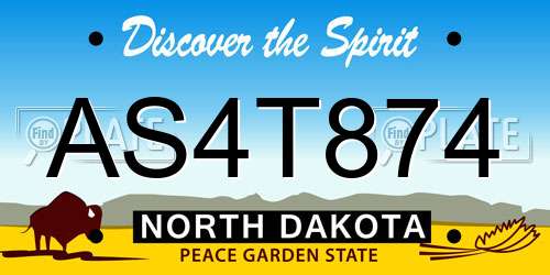 AS4T874 North Dakota License Plate