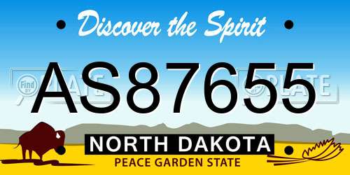 AS87655 North Dakota License Plate