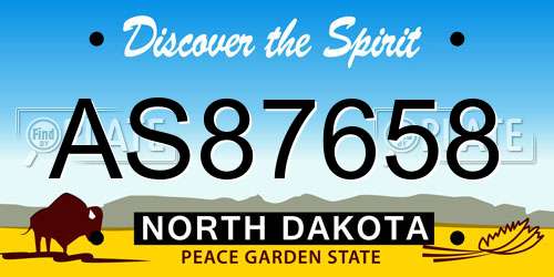 AS87658 North Dakota License Plate