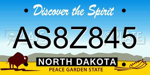 AS8Z845 North Dakota License Plate