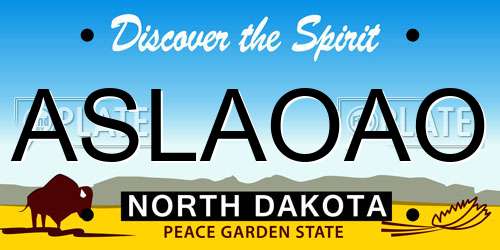 ASLAOAO North Dakota License Plate
