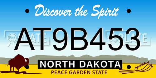 AT9B453 North Dakota License Plate