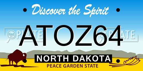 ATOZ64 North Dakota License Plate