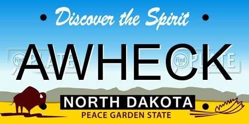AWHECK North Dakota License Plate