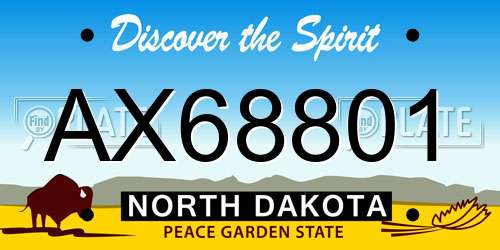 AX68801 North Dakota License Plate