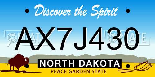 AX7J430 North Dakota License Plate