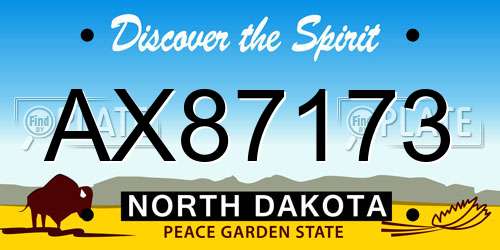 AX87173 North Dakota License Plate