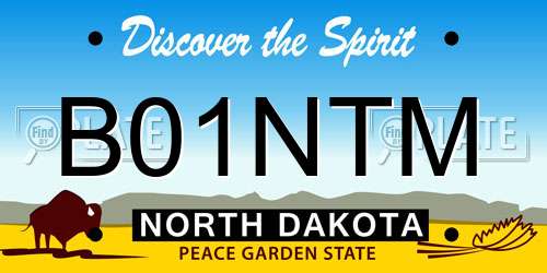 B01NTM North Dakota License Plate