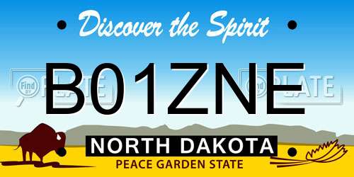 B01ZNE North Dakota License Plate