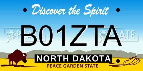 B01ZTA North Dakota License Plate