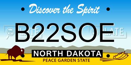 B22SOE North Dakota License Plate