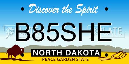B85SHE North Dakota License Plate