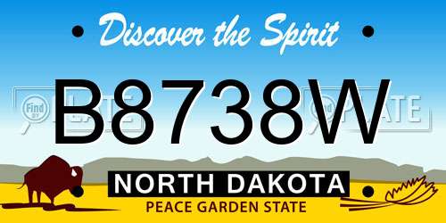 B8738W North Dakota License Plate