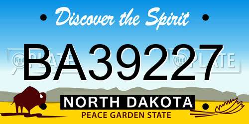 BA39227 North Dakota License Plate