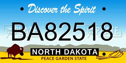 BA82518 North Dakota License Plate