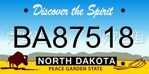 BA87518 North Dakota License Plate
