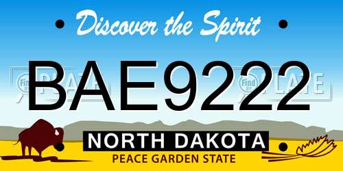 BAE9222 North Dakota License Plate