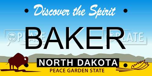 BAKER North Dakota License Plate