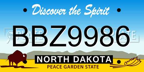 BBZ9986 North Dakota License Plate