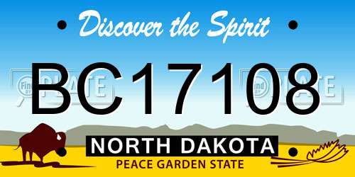 BC17108 North Dakota License Plate
