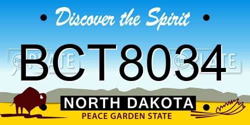 BCT8034 North Dakota License Plate